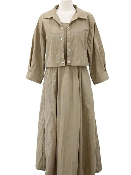 LANMREM 2 Pieces Sets For Women Suspender Long Dress With Sleeves Coat Female Casual Clothing 2024 Summer New 2DA6550 - Lootquake