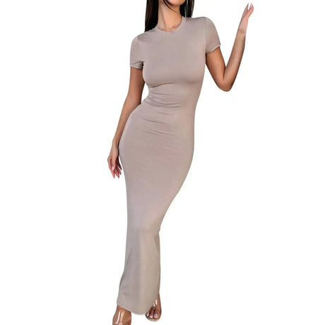 Solid Black White Skinny Long Dress Women's Summer Fashion Plain Bodycon Maxi Tshirt Dress Ladies Simple Casual Slim Dresses - Lootquake