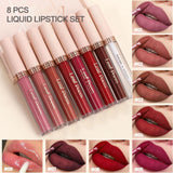 8 piezas de lápiz labial líquido mate, brillo de labios - resistente al agua, antiadherente, brillo de labios de larga duración, tonos marrón, rosa, morado y rojo, adecuado para el Día de San Valentín, diario, fiestas, viajes