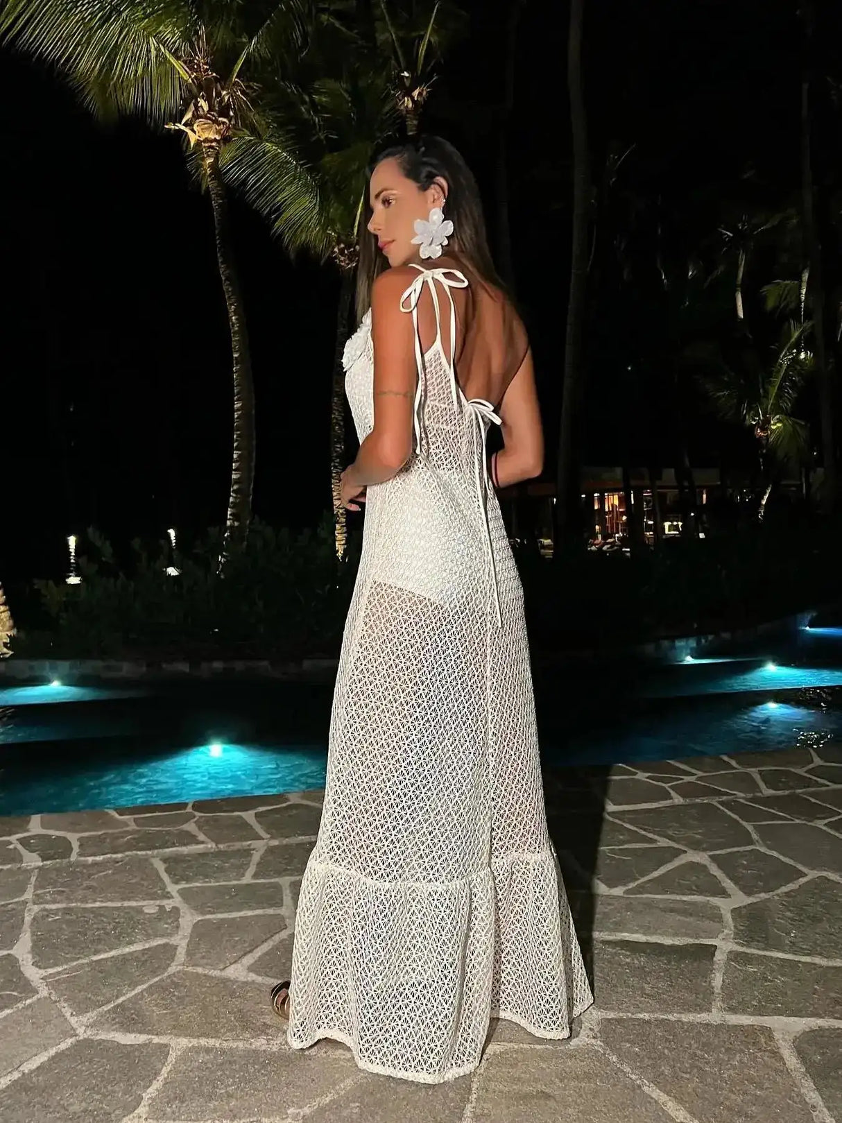 Sexy 3D Flower Long Dress Women 2024 Summer Semi-sheer Party Dresses Elegant Slim One Shoulder Maxi Vestidos Holiday Beach Robe - Lootquake