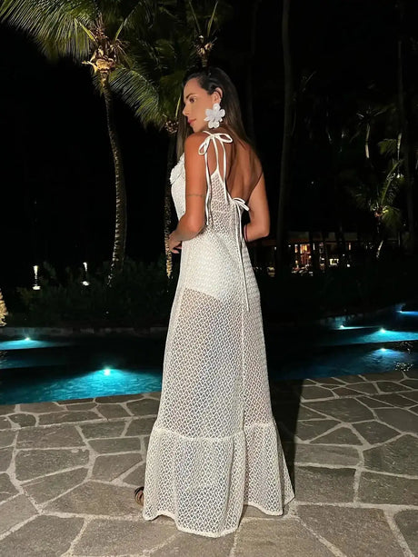 Sexy 3D Flower Long Dress Women 2024 Summer Semi-sheer Party Dresses Elegant Slim One Shoulder Maxi Vestidos Holiday Beach Robe - Lootquake