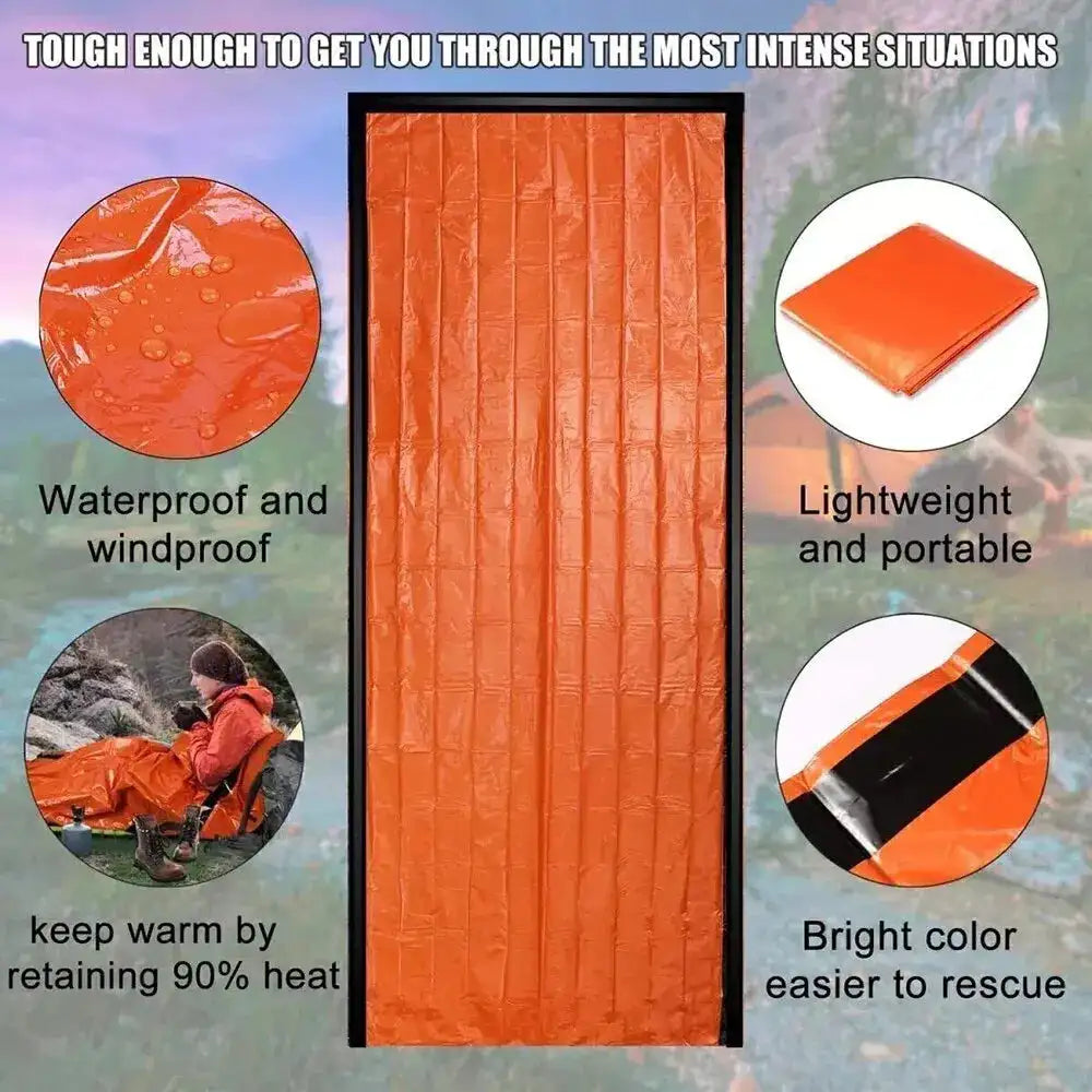 Emergency Sleeping Bag Ultra Waterproof Mylar Thermal Blankets Lightweight Survival Sleeping Bag Keep Warm for Camping Hiking - Lootquake