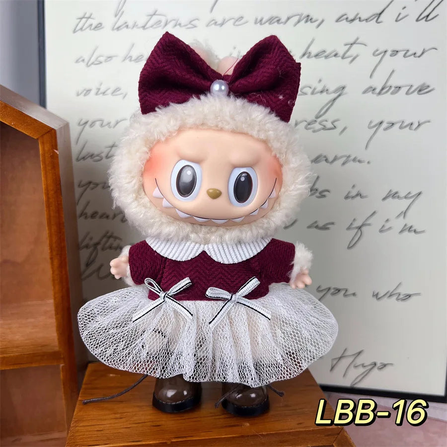 POP Labubu baby clothes 17cm plush vinyl labubu sit-down party first-generation and second-generation suit, clothes only
