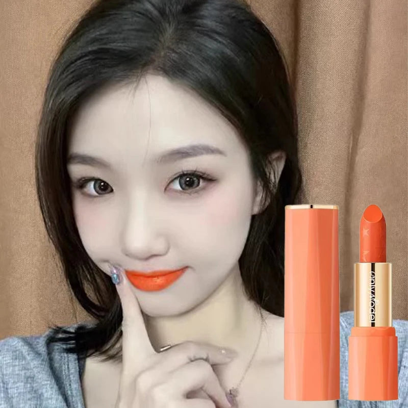Orange Color Lipstick Lip Glaze Matt Silky Smooth Not Easy To Fade Lip Gloss Long Lasting Lip Stick Sexy Women Cosmetics Makeup