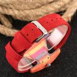 Unique Triangle Women's Wood Watch Creative Colorful Lady Green/ Red Genuine Leather Wristwatch Elegant Womens Watches Top Gifts - Lootquake