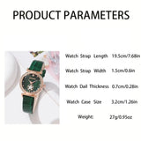6PCS Set Green Luxury Quartz Watch Women Ring Necklace Earring Rhinestone Fashion Wristwatch Casual Ladies Bracelet Watches 6PCS - Lootquake