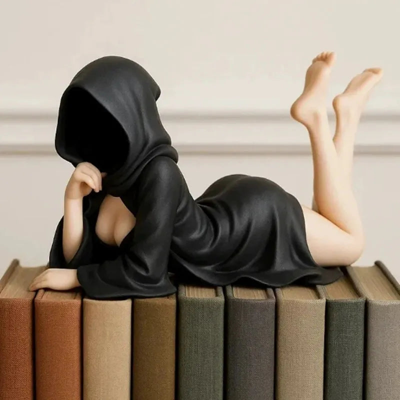 Women Statue Masked Women Desktop Ornament Mysterious Lady Statue for Desk Room Fireplace Shelf Mantel Table Entryway