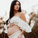 Maternity Dress For Photoshoot Pregnancy Off Shoulder Ruffled Semi Transparent Chiffon Long Dress Photography Dress For Women - Lootquake