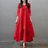 Women Elegant Linen White Dresses Bohemia Layering Vintage Robe Long Sleeve Loose Long Dress Female Autumn Vestidos - Lootquake