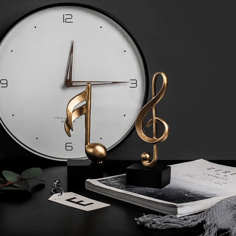 Figuras de notas musicales para decoración del hogar, esculturas de resina doradas, adornos para escritorio, piano, oficina, TV, mueble, recuerdos.