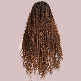 22" Curly End Box Braided Full Lace Front Wig | Goddess Locs | Bohemian Braids | Synthetic Wig