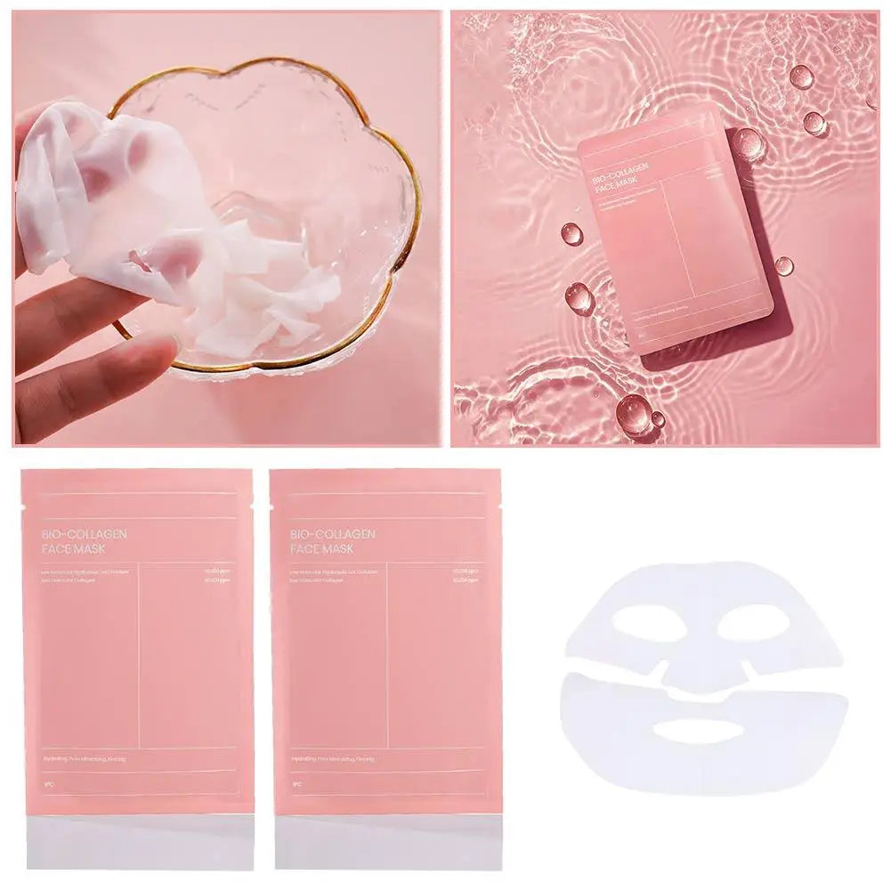 Mascarilla facial de colágeno (5 unidades), antiarrugas e hidratante con ácido hialurónico, hidratante y reafirmante.