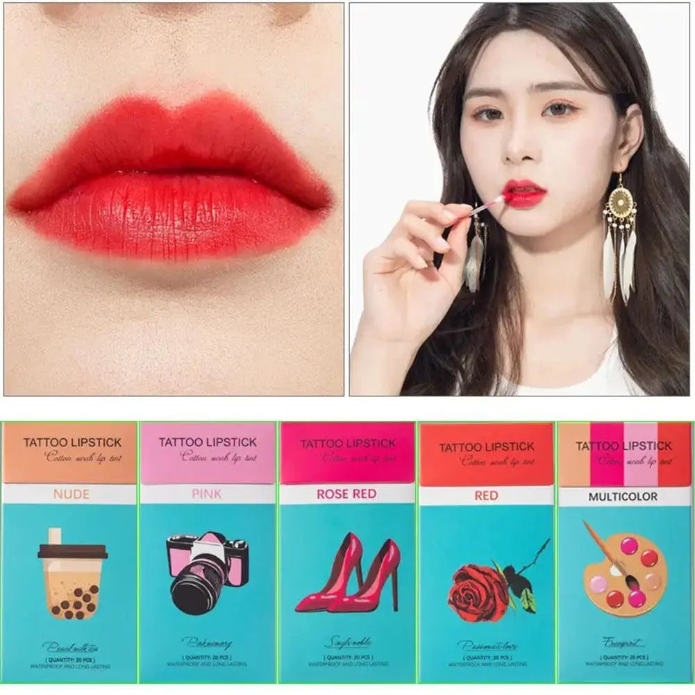 20cs/Set Liquid Lipstick Non-Stick Cigarette Tattoo Swab Cotton Makeup Waterproof Moisturizing Lip Gloss Portable Design Ko M6Y4