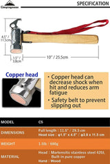 Campingmoon 1PCS Outdoor Multi-purpose Stainless Steel Copper Head Nail Puller Camping Hammer Fixed Tent Nail With Safety Rope - Lootquake