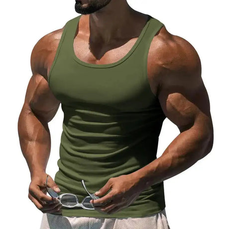 American Vest, Summer Europe And The United States Men Stretch Sports Gym Training, Tight Hurdle Sleeveless Top Solid Color Vest - Lootquake
