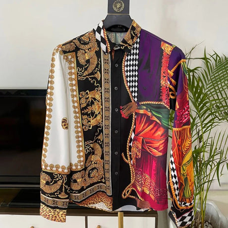 Luxury Royal Printed Shirts Men Casual Court Style Full Mens Social Paisley Shirt Manga Longa Prom Party Shirts Camisa Masculina - Lootquake
