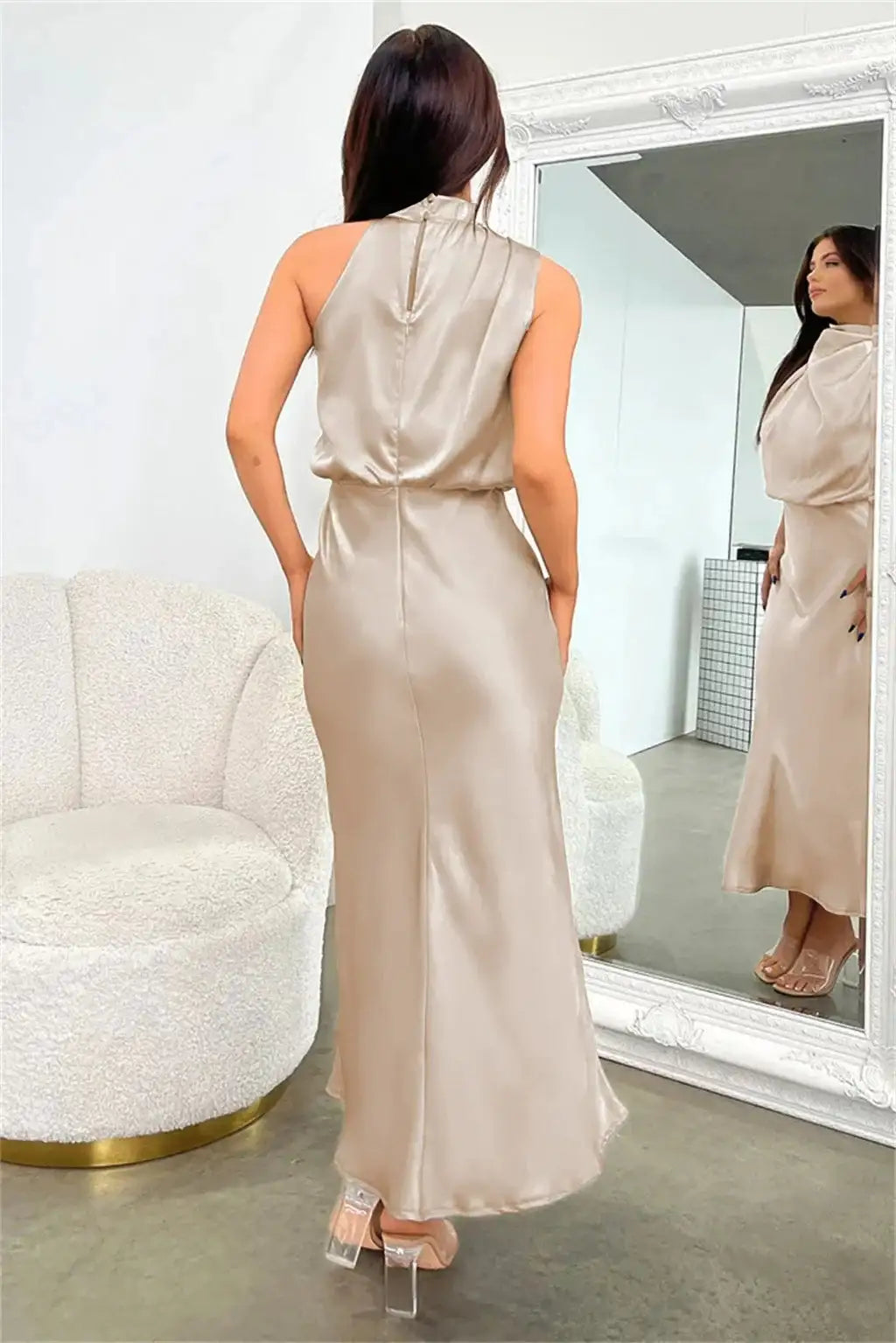 Summer High-End Silk Satin Sleeveless Long Dress Women Fashion Elegant Celebrity Dresses Evening Dress Party Clothes Ladies - Lootquake