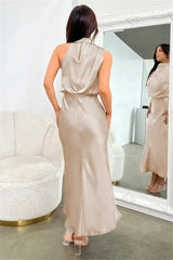 Summer High-End Silk Satin Sleeveless Long Dress Women Fashion Elegant Celebrity Dresses Evening Dress Party Clothes Ladies - Lootquake