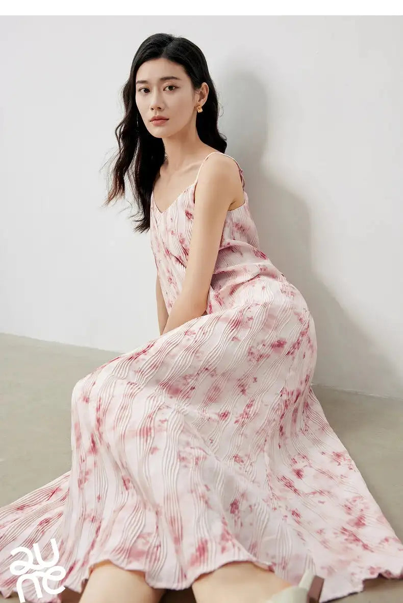 TOYOUTH Women Suspenders Dress 2024 Summer New Bohemian Oil Painting Printed Holiday Beach Sexy Straight Long Dress - Lootquake