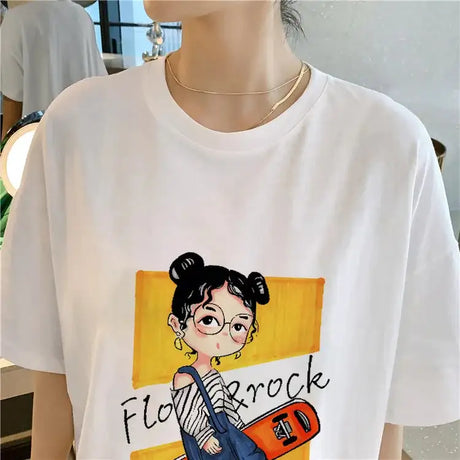 Harajuku Graphic White Long Dress Woman Clothing Y2k Casual Short Sleeve O-Neck Korean Fashion Summer Womens Loose Dresses 2024 - Lootquake