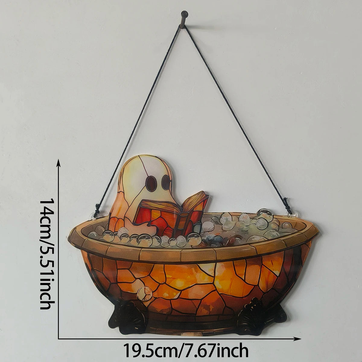 Acrylic Halloween Ghost in Bathtub Hanging Ornaments Cute Ghost Reading Book Decor Home Bedroom Living Room Window Decorations