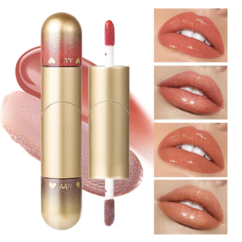 1pcs Double-head lip gloss lipstick, hydrating and moisturizing, foldable, sparkling mirror-like, nourishing lip gloss