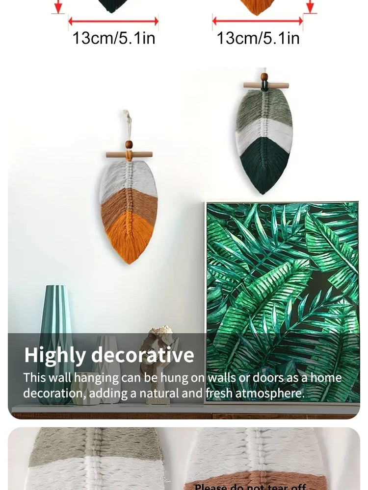 Bohemian Style Woven Leaves Hanging Wall Hanging Tapestry Set of 2 Home Decoration Cotton Thread Decorative Crafts Hangings