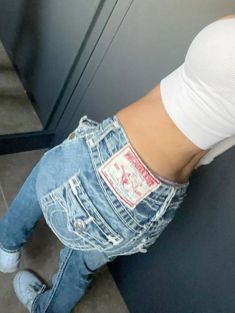 Harajuku Embroidered Casual Jeans New style Retro High Waist American Straight Leg Couples Wear Wide Leg Pants Women Clothing - Lootquake