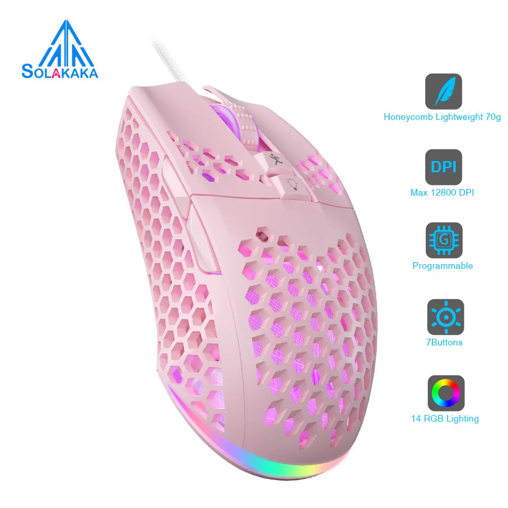 SM900 Wired Gaming Mouse Low Latency 12800 DPI 7 Buttons Macro Software Honeycomb Mice for PC Laptop