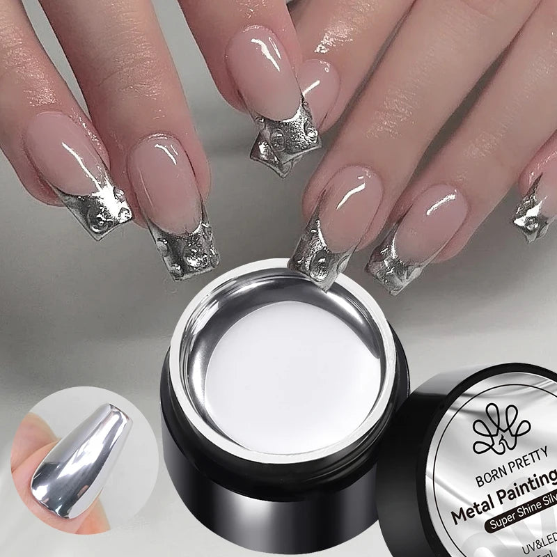 BORN PRETTY Metallic Painting Gel Gold Silver Mirror Effect Nail Polish Super Bright Drawing Line French Nail UV Painting Varnis