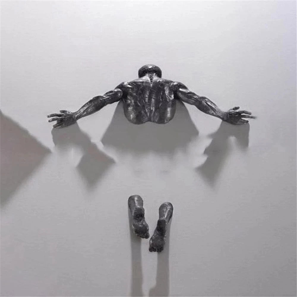 Nueva decoración de pared de imitación de cobre, personaje abstracto, resina, hombre escalador, estatua, escultura, fondo, arte de pared 3D a través de la pared