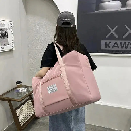1pc Pink/Blue/Grey Travel Large Capacity Storage Bag Zipper Portable Sports Bag Versatile Gym Handbag Small, Medium, and Large - Lootquake