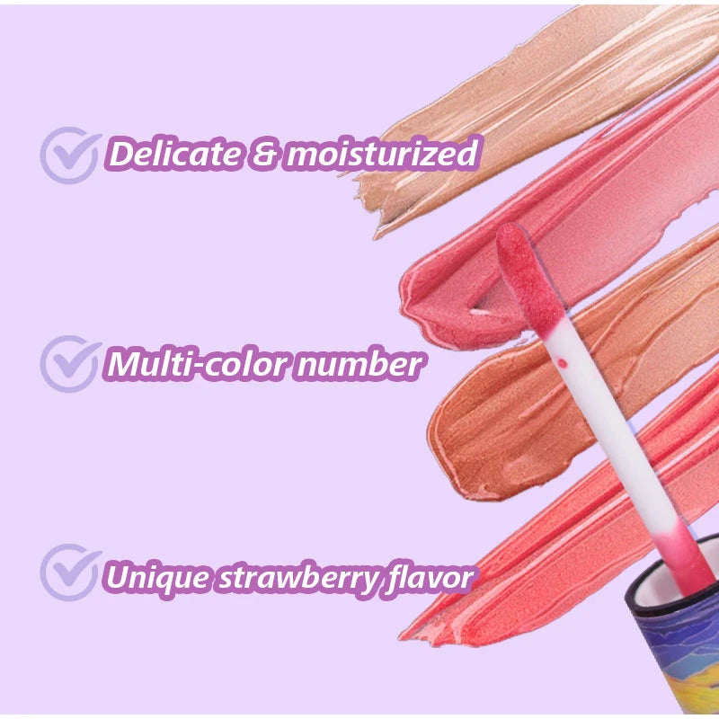 3pcs Oil Painting Lip Gloss Set,Mirror Water Glow Moisturizing Brighten Lipstick,Hydrating Nourishing Fruit Flavor Lip Care Balm