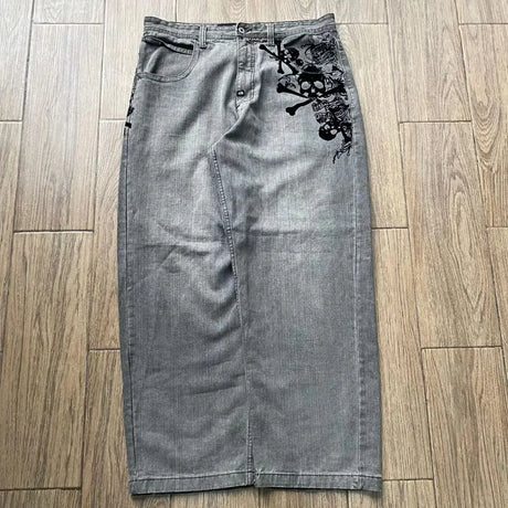 Retro southpole jeans skull watermark loose jeans men women y2k harajuku gothic hip hop skateboard pants street wear mom jeans - Lootquake