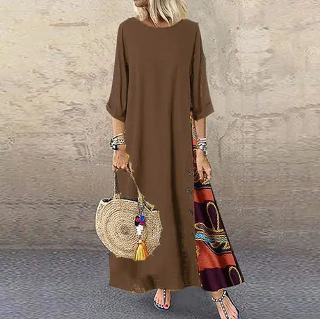 Women's Fashion Casual Loose Big Swing Half Sleeve Long Dress Floral Holiday Maxi Dress Plus Size Vestidos Longos Robe - Lootquake
