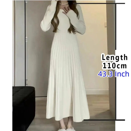 Sweater Long Dress For Woman Clothes Swing Casual Autumn Winter Knitted Korean Slim Long Sleeve Elegance Sweet Femal Clothing - Lootquake