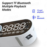 Altavoz Bluetooth inalámbrico silencioso, despertador RGB TWS, USB, LED, espejo, reloj digital FM, pantalla grande, decoración para sala de estar y oficina.