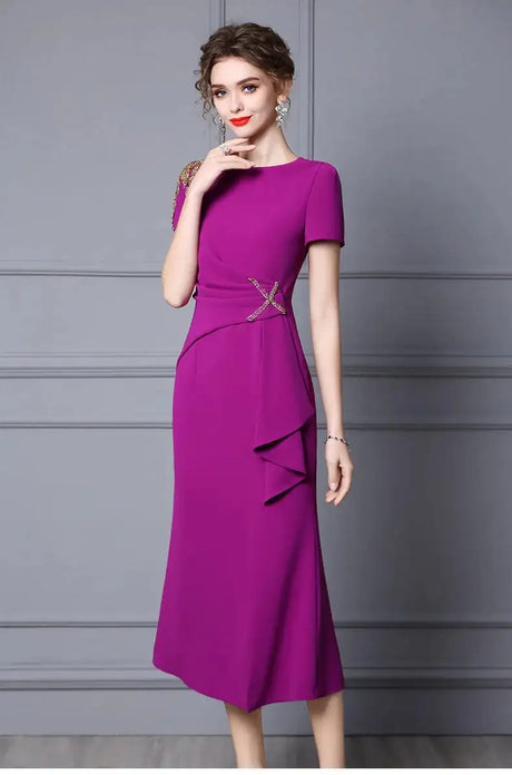 Long Dress Summer 2022 new purple nail drill elegant temperament close waist fish tail evening dress - Lootquake