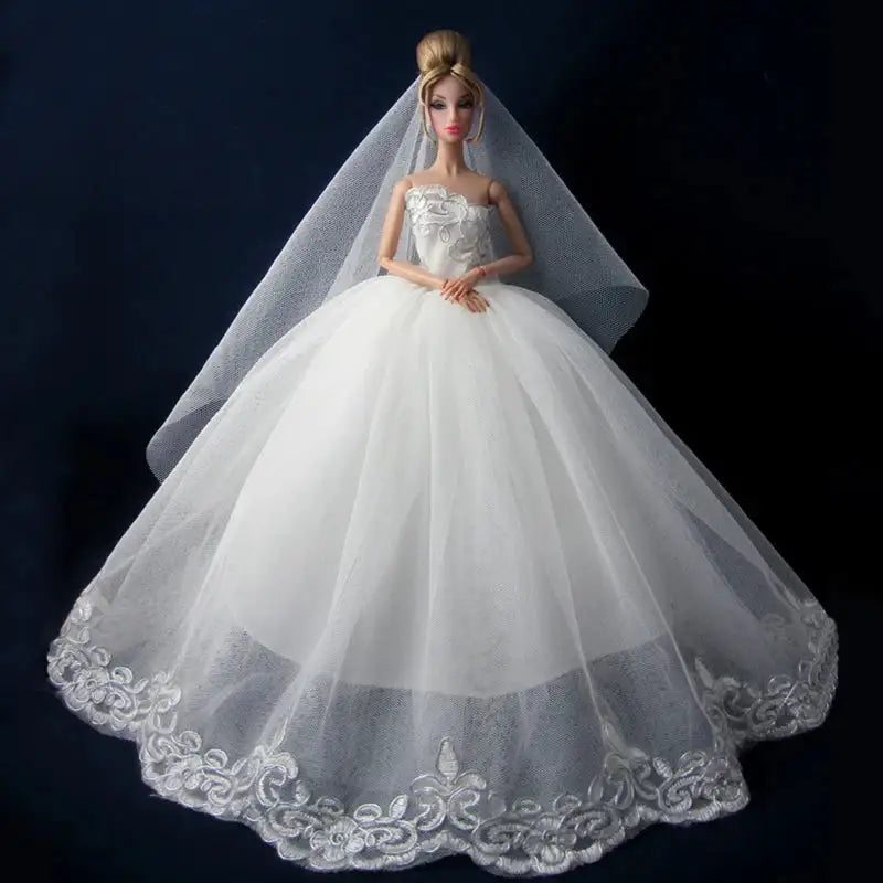 fashion for barbie elegant lady wedding dress for barbie doll clothes princesa for bjd 1/6 dress long dress accessories - Lootquake