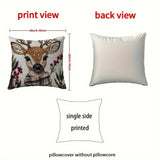 Charming Christmas Reindeer 18x18 Inch Throw Pillow Cover - Soft Short Plush with Zipper Closure for Bedroom & Living Room Decor