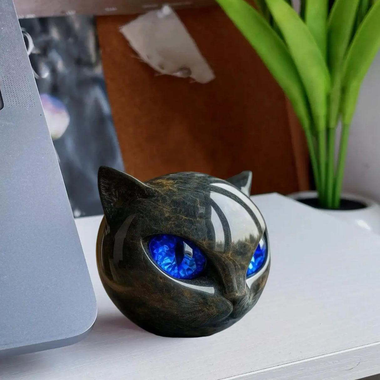 Sculpture en pierre de chat noir de luxe, sculpture en pierre de chat noir, statues de chat, décoration d'intérieur pour bureau, Halloween, chambre à coucher, bibliothèque