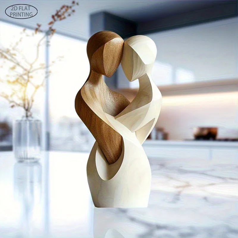 Estatua de pareja de madera elegante y plana en 2D: decoración moderna para el hogar, madera artificial, ideal para sala de estar, dormitorio u oficina.