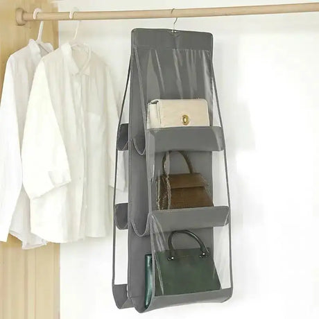 6 Pocket Hanging Handbag Organizer For Wardrobe Closet Gray Waterproof Storage Bag Door Wall Clear Sundry Bag With Hanger Pouch - Lootquake