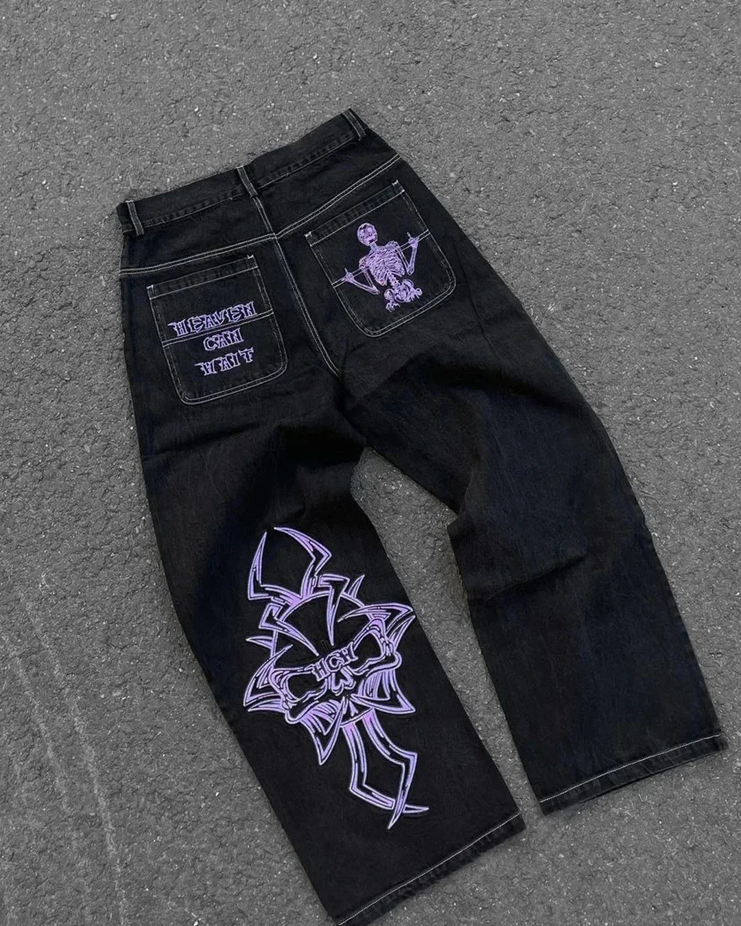 New Harajuku Hip Hop Cartoon Y2K Big Boy Jeans Women Graphic Embroidery Baggy Jeans Pants High Waist Wide Leg Trouser Streetwear - Lootquake