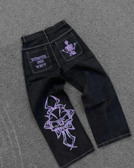 New Harajuku Hip Hop Cartoon Y2K Big Boy Jeans Women Graphic Embroidery Baggy Jeans Pants High Waist Wide Leg Trouser Streetwear - Lootquake
