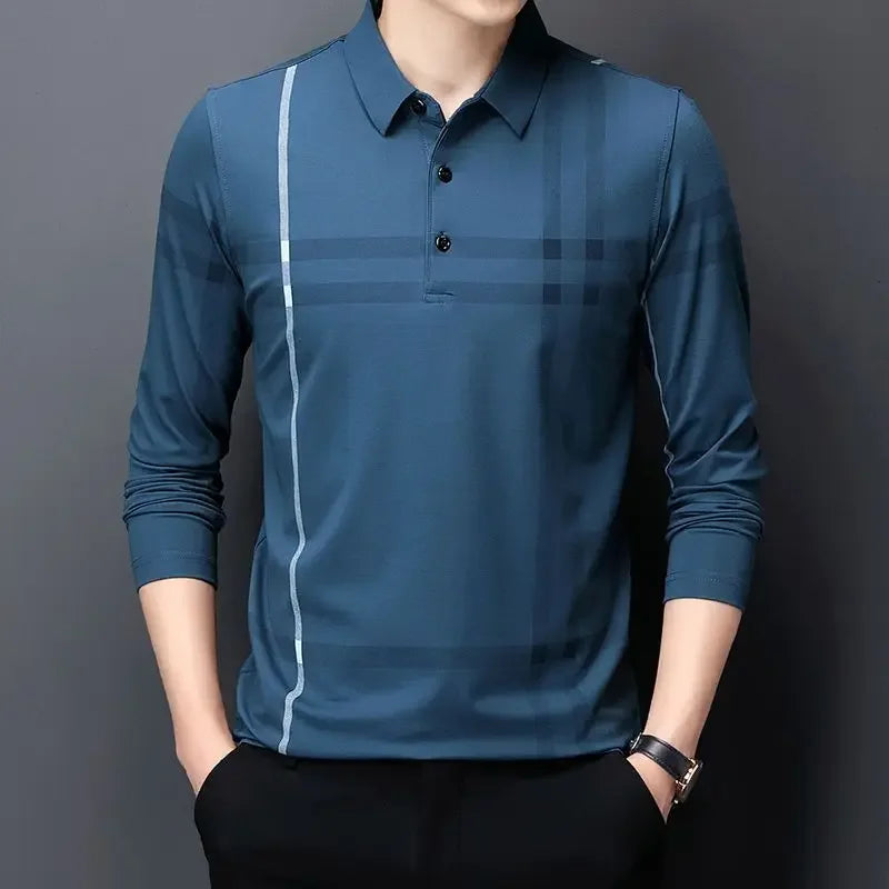 Polos de negocios formales estampados para hombre, sudaderas holgadas de corte regular, ropa de calle de algodón, tendencias de moda 2024 a granel