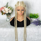 36" 27/613 Blonde Cornrow Braided Wig | Lace Frontal Box Braids | Synthetic Wig with Baby Hair for Black Women