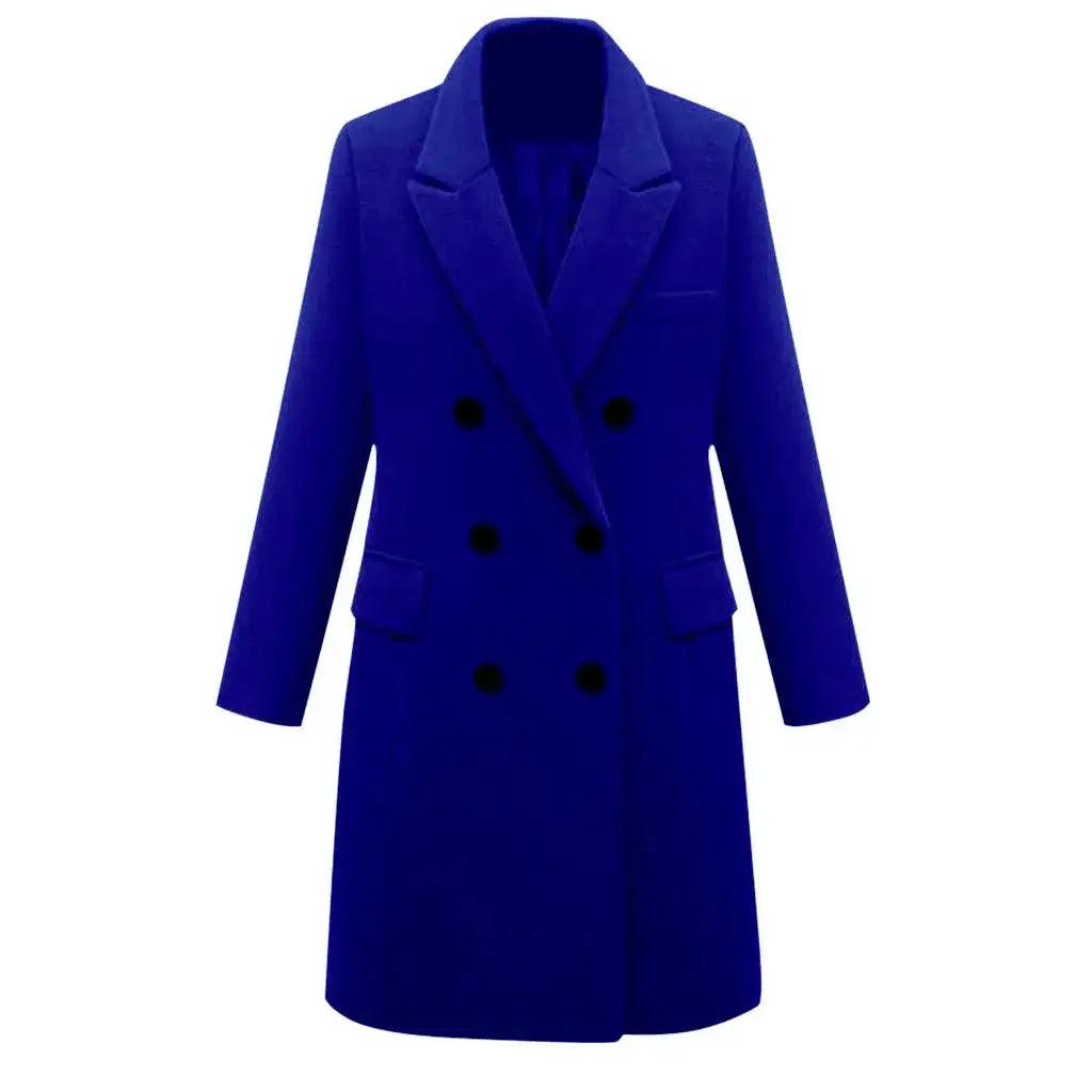 Chaqueta de lana de otoño-invierno para mujer, abrigo largo cortavientos cruzado y ajustado.