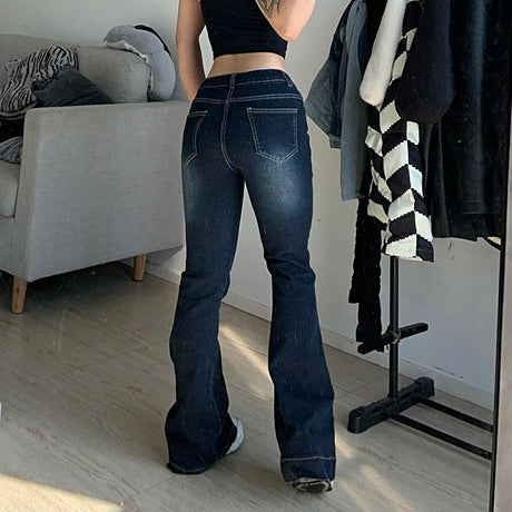 CIBBAR y2k Flare Jeans Casual Low Rise Cute Trousers Aesthetic Streetwear Vintage Cargo Pants Women Korean Distressed Mom Jeans - Lootquake