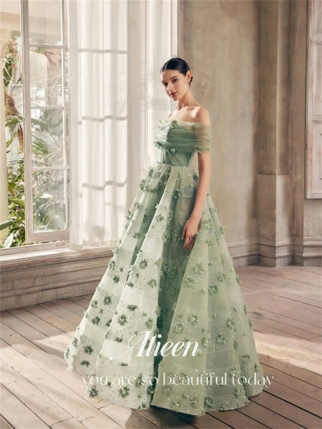 A-line Shiny Off the Shoulders Green Sharon Happy Luxury Dresses Women 2025 Customized Long Dress Es Robe De Soiree Femmes Prom - Lootquake